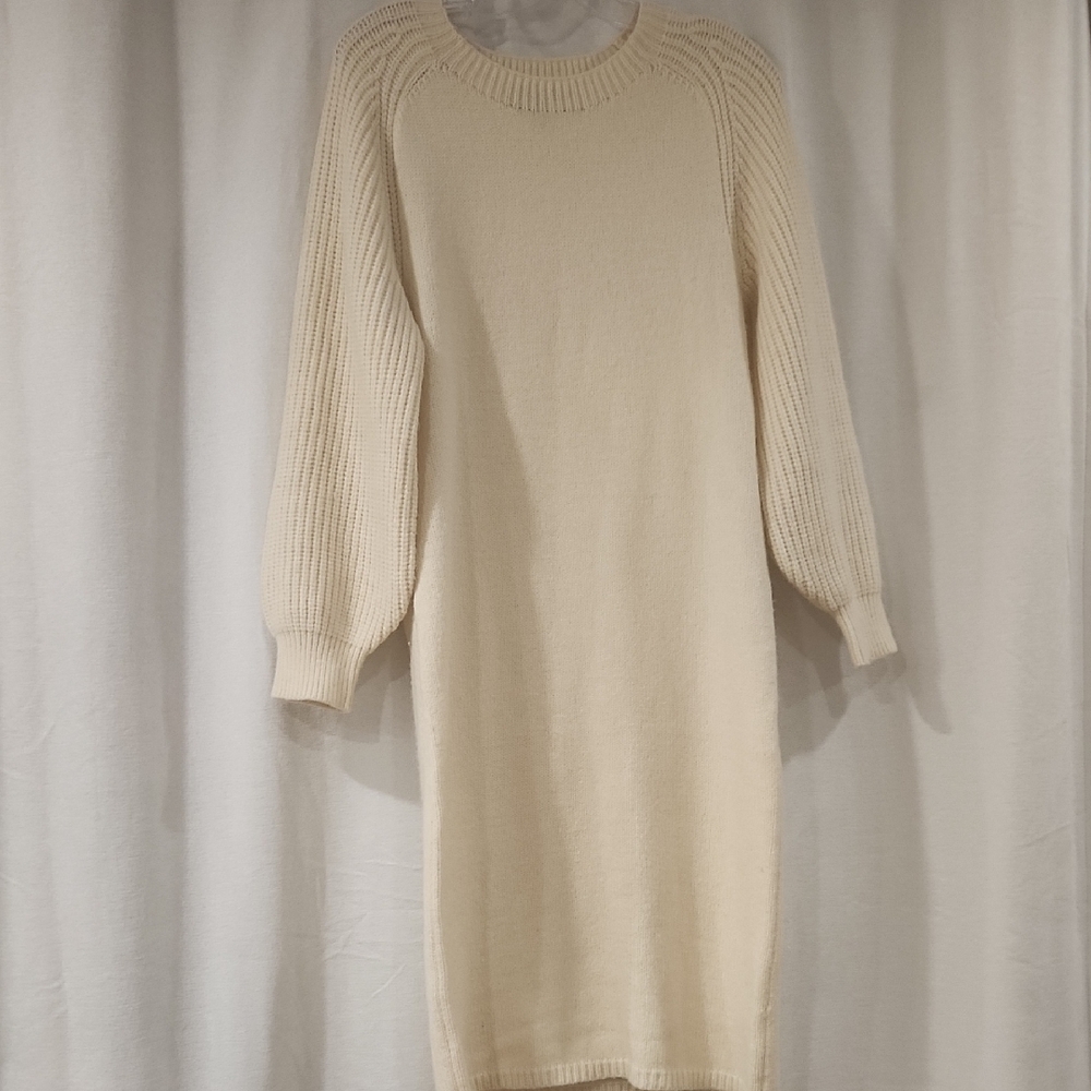 Vero Moda Cream Rib-Knit Crew Sweater Dress